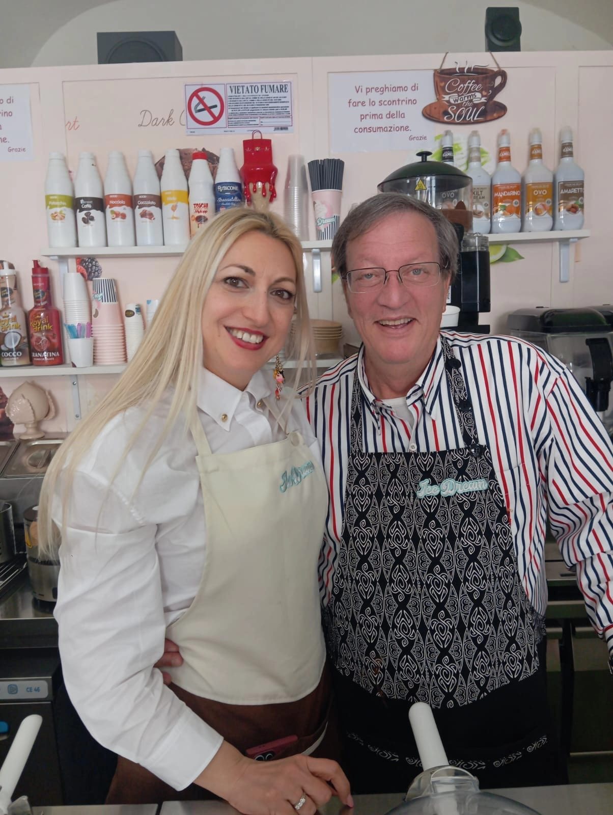Miriam and Antonio inside Gelateria Artigianale Ice Dream