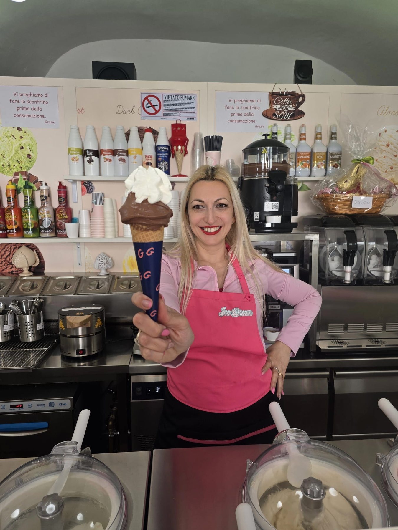 Miriam serving fresh gelato at Gelateria Artigianale Ice Dream